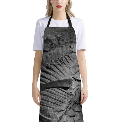 Monochrome Dinosaur Fossil Print Bib Apron With Pocket