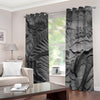 Monochrome Dinosaur Fossil Print Blackout Grommet Curtains