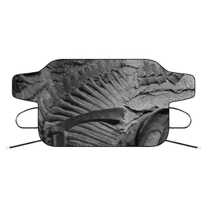 Monochrome Dinosaur Fossil Print Car Windshield Snow Cover