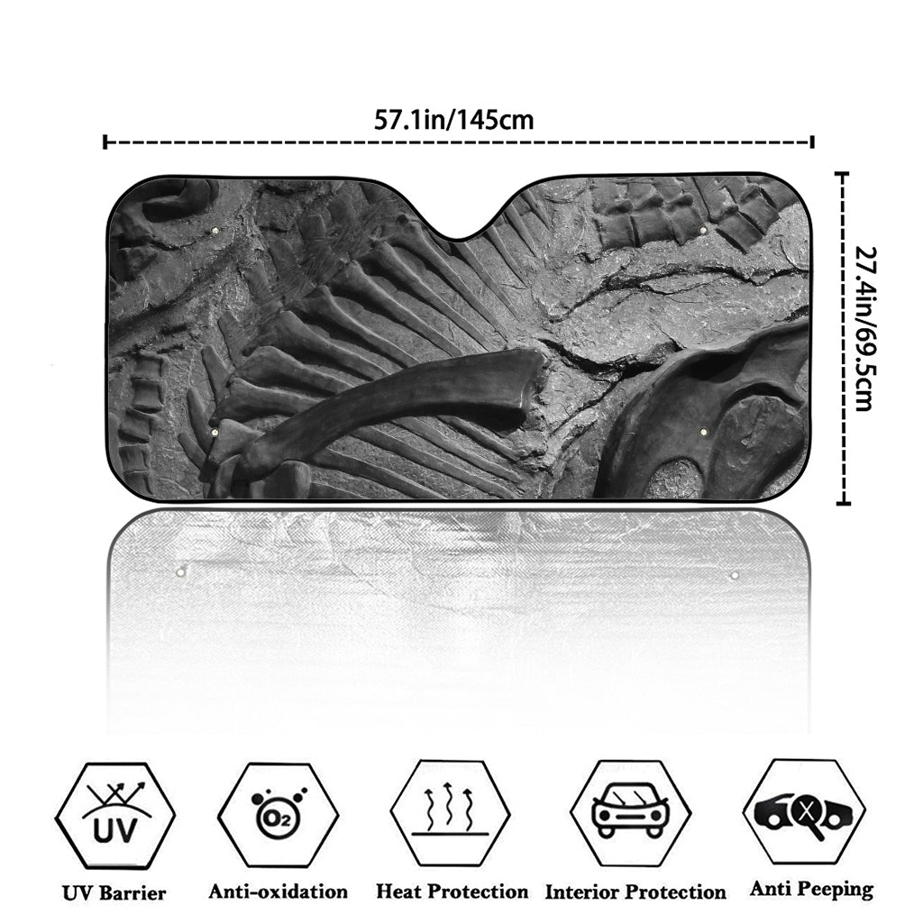 Monochrome Dinosaur Fossil Print Car Windshield Sun Shade
