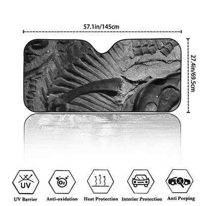 Monochrome Dinosaur Fossil Print Car Windshield Sun Shade