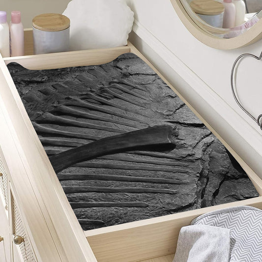 Monochrome Dinosaur Fossil Print Changing Pad Cover
