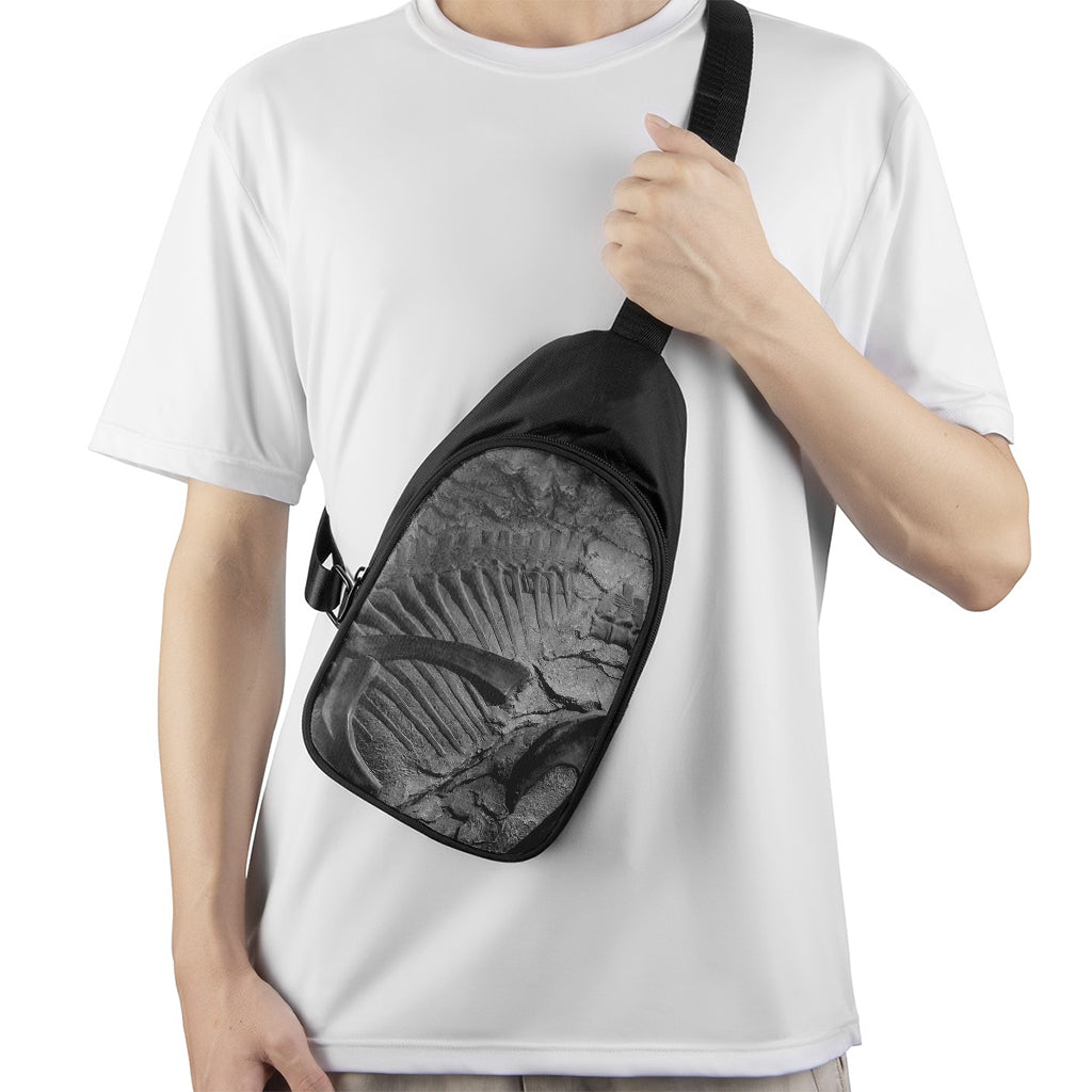 Monochrome Dinosaur Fossil Print Chest Bag