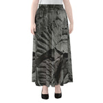 Monochrome Dinosaur Fossil Print Chiffon Maxi Skirt