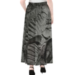 Monochrome Dinosaur Fossil Print Chiffon Maxi Skirt
