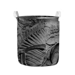 Monochrome Dinosaur Fossil Print Collapsible Laundry Basket