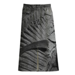 Monochrome Dinosaur Fossil Print Cotton Front Slit Maxi Skirt