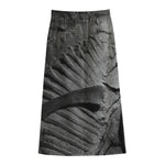 Monochrome Dinosaur Fossil Print Cotton Front Slit Maxi Skirt