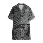 Monochrome Dinosaur Fossil Print Cotton Hawaiian Shirt