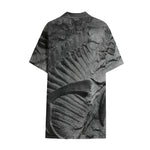 Monochrome Dinosaur Fossil Print Cotton Hawaiian Shirt