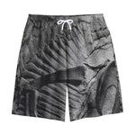 Monochrome Dinosaur Fossil Print Cotton Shorts