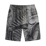Monochrome Dinosaur Fossil Print Cotton Shorts
