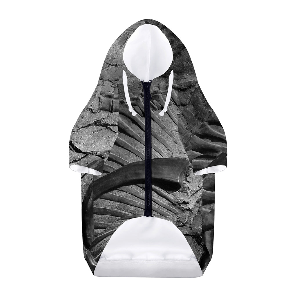 Monochrome Dinosaur Fossil Print Dog Zip Up Hoodie