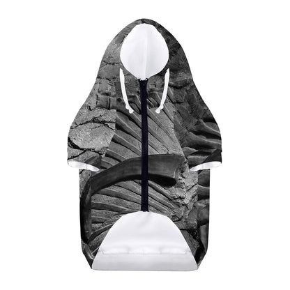 Monochrome Dinosaur Fossil Print Dog Zip Up Hoodie