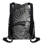 Monochrome Dinosaur Fossil Print Drawstring Backpack