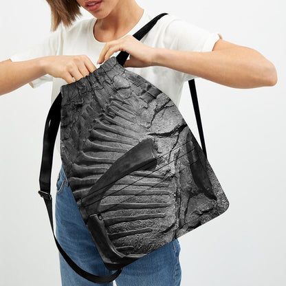 Monochrome Dinosaur Fossil Print Drawstring Backpack