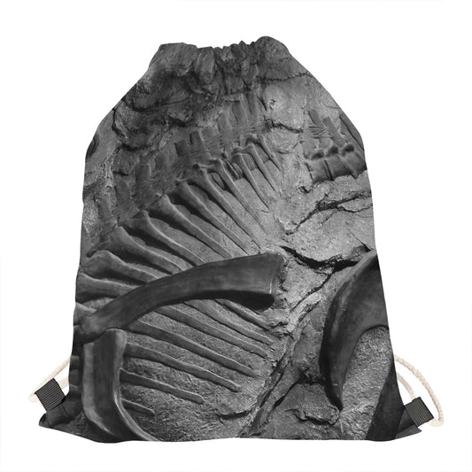 Monochrome Dinosaur Fossil Print Drawstring Bag
