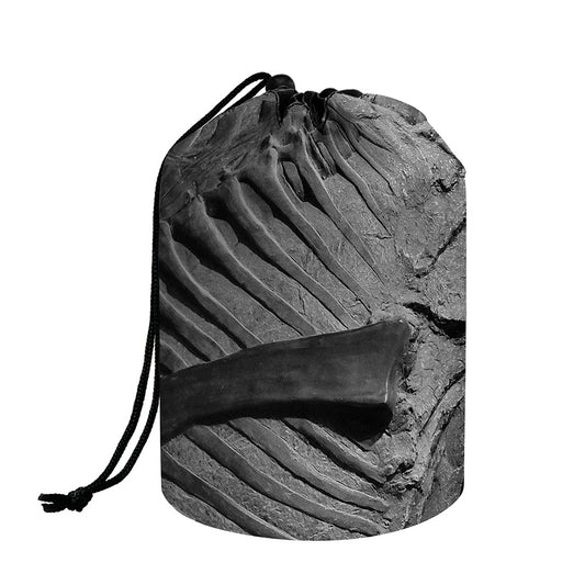 Monochrome Dinosaur Fossil Print Drawstring Makeup Bag