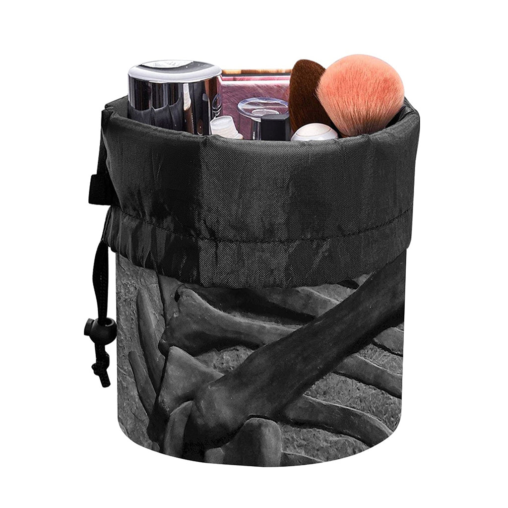 Monochrome Dinosaur Fossil Print Drawstring Makeup Bag