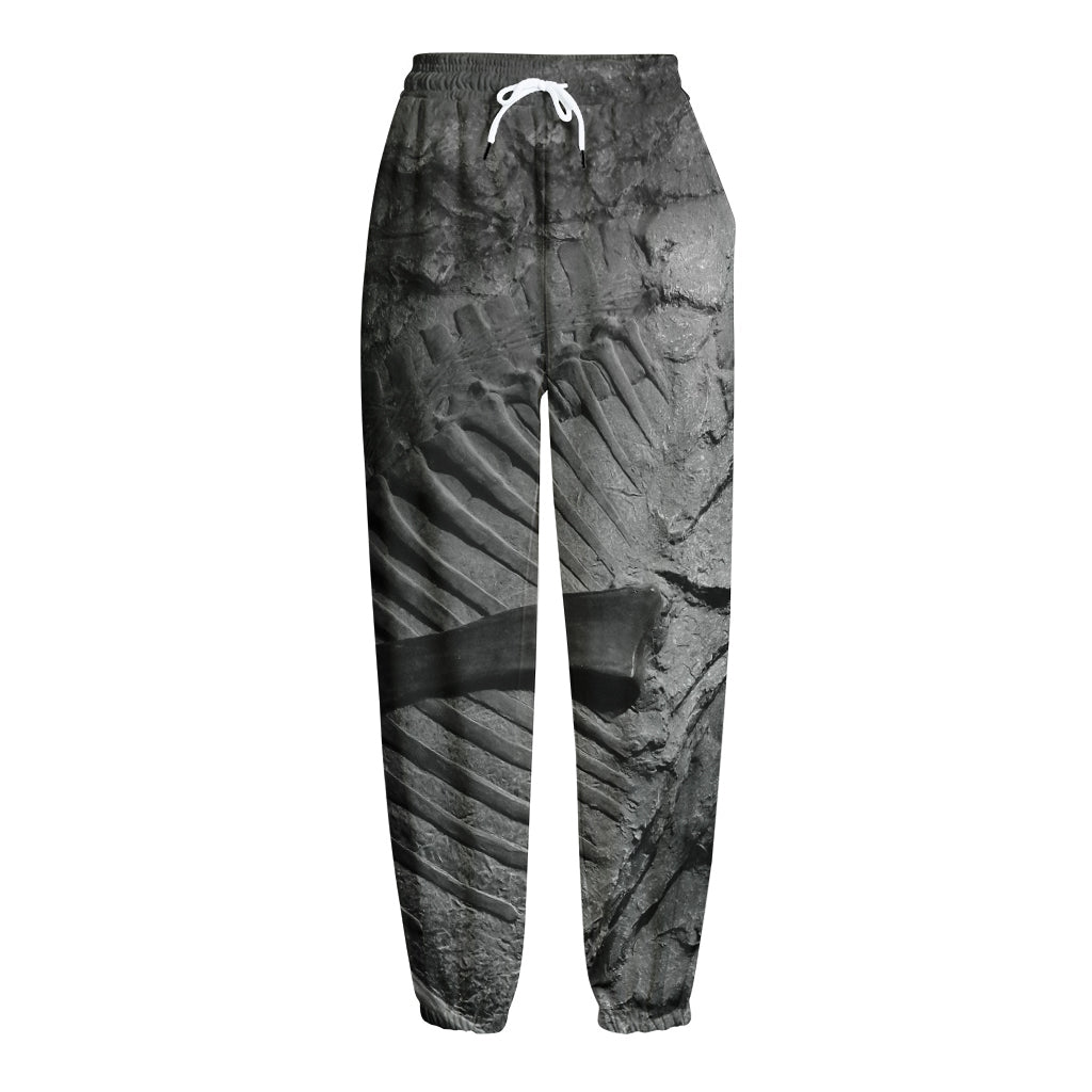 Monochrome Dinosaur Fossil Print Fleece Lined Knit Pants