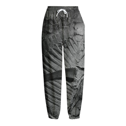 Monochrome Dinosaur Fossil Print Fleece Lined Knit Pants