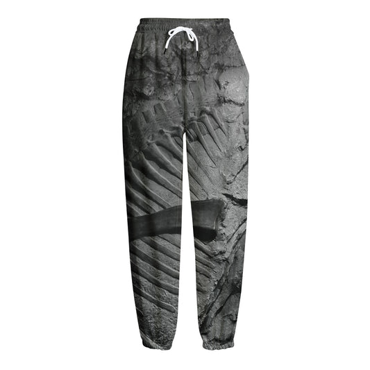 Monochrome Dinosaur Fossil Print Fleece Lined Knit Pants