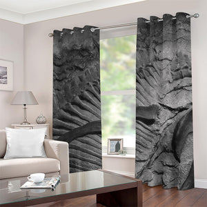 Monochrome Dinosaur Fossil Print Grommet Curtains