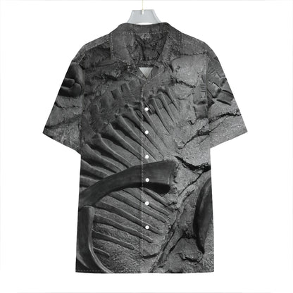 Monochrome Dinosaur Fossil Print Hawaiian Shirt
