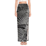 Monochrome Dinosaur Fossil Print High Slit Maxi Skirt