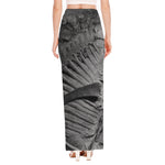 Monochrome Dinosaur Fossil Print High Slit Maxi Skirt