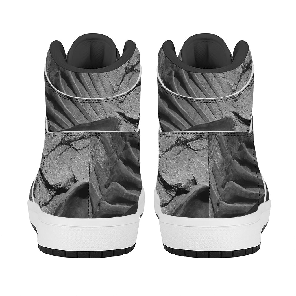 Monochrome Dinosaur Fossil Print High Top Leather Sneakers