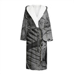 Monochrome Dinosaur Fossil Print Hooded Bathrobe