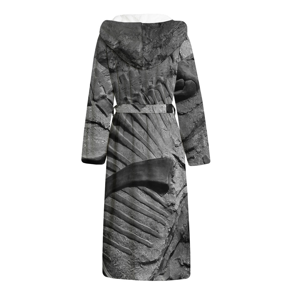 Monochrome Dinosaur Fossil Print Hooded Bathrobe
