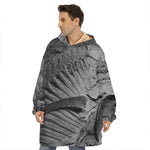 Monochrome Dinosaur Fossil Print Hoodie Blanket