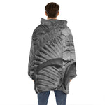 Monochrome Dinosaur Fossil Print Hoodie Blanket