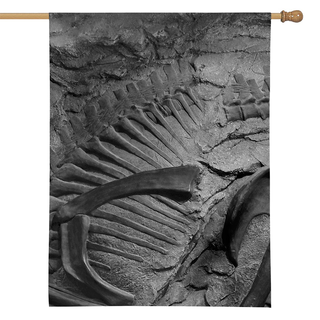 Monochrome Dinosaur Fossil Print House Flag