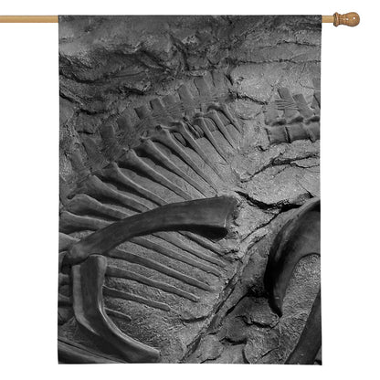 Monochrome Dinosaur Fossil Print House Flag