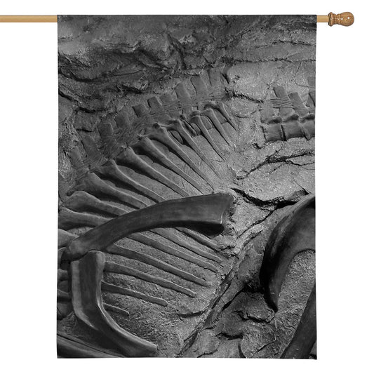 Monochrome Dinosaur Fossil Print House Flag
