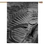 Monochrome Dinosaur Fossil Print House Flag