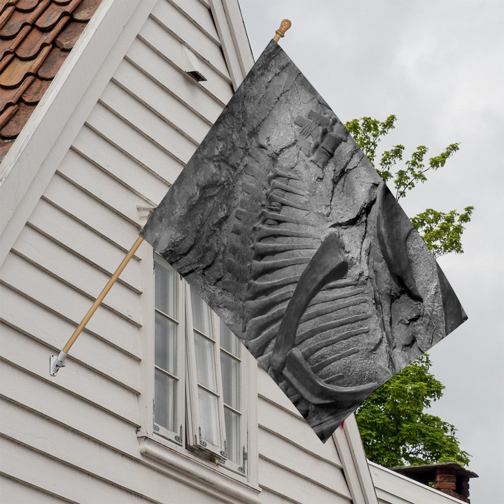 Monochrome Dinosaur Fossil Print House Flag