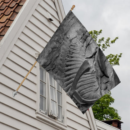 Monochrome Dinosaur Fossil Print House Flag