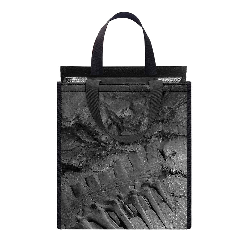 Monochrome Dinosaur Fossil Print Insulated Lunch Tote