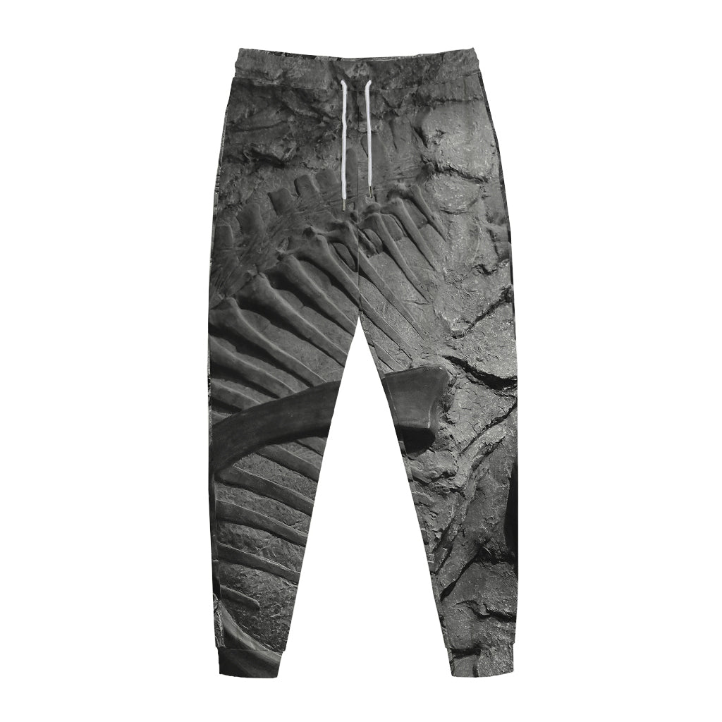 Monochrome Dinosaur Fossil Print Jogger Pants