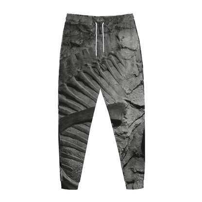 Monochrome Dinosaur Fossil Print Jogger Pants