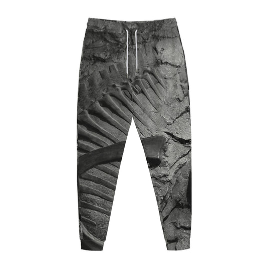 Monochrome Dinosaur Fossil Print Jogger Pants