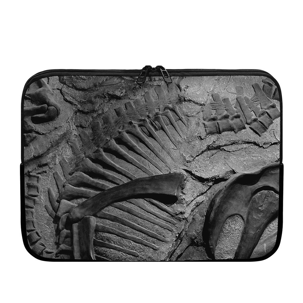 Monochrome Dinosaur Fossil Print Laptop Sleeve
