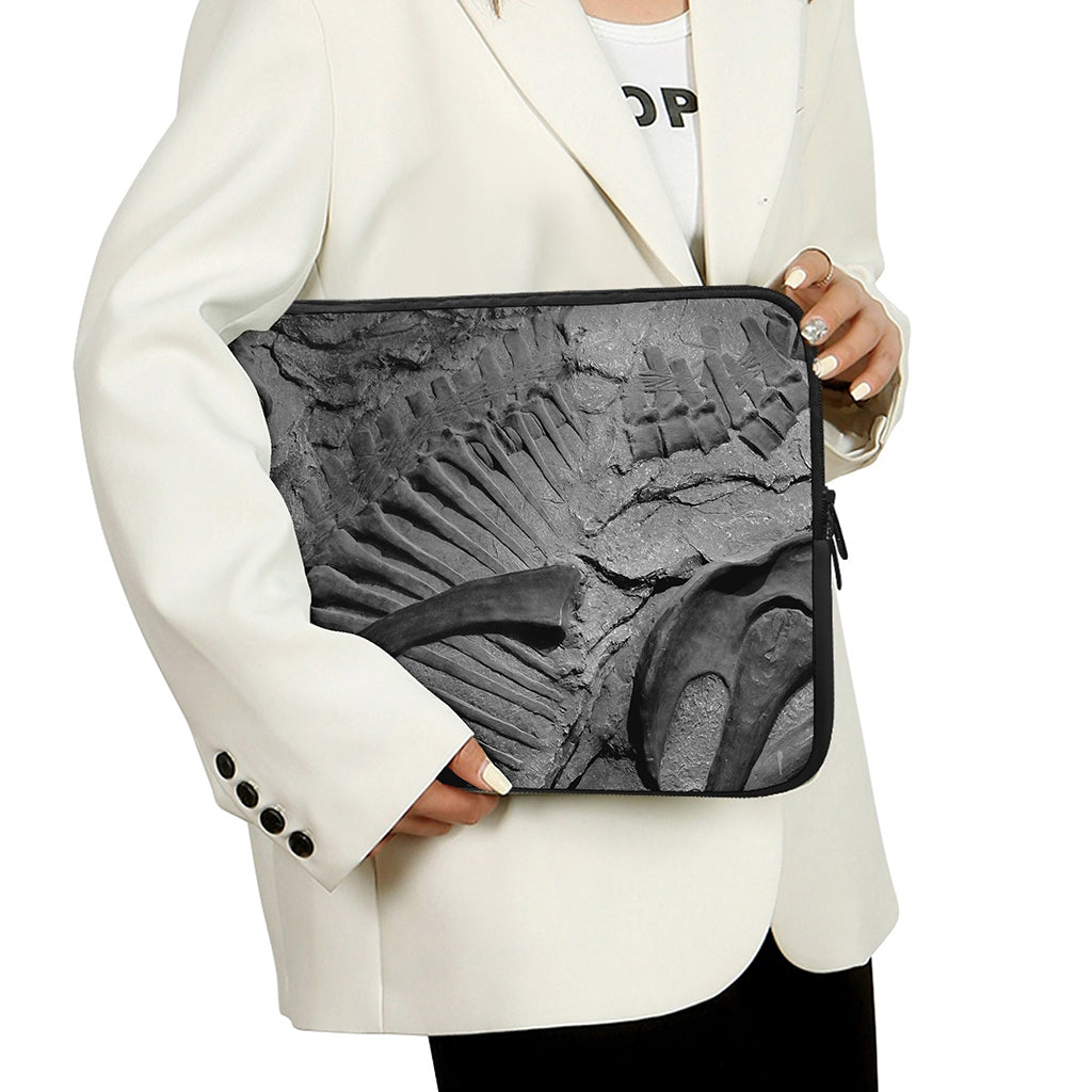 Monochrome Dinosaur Fossil Print Laptop Sleeve
