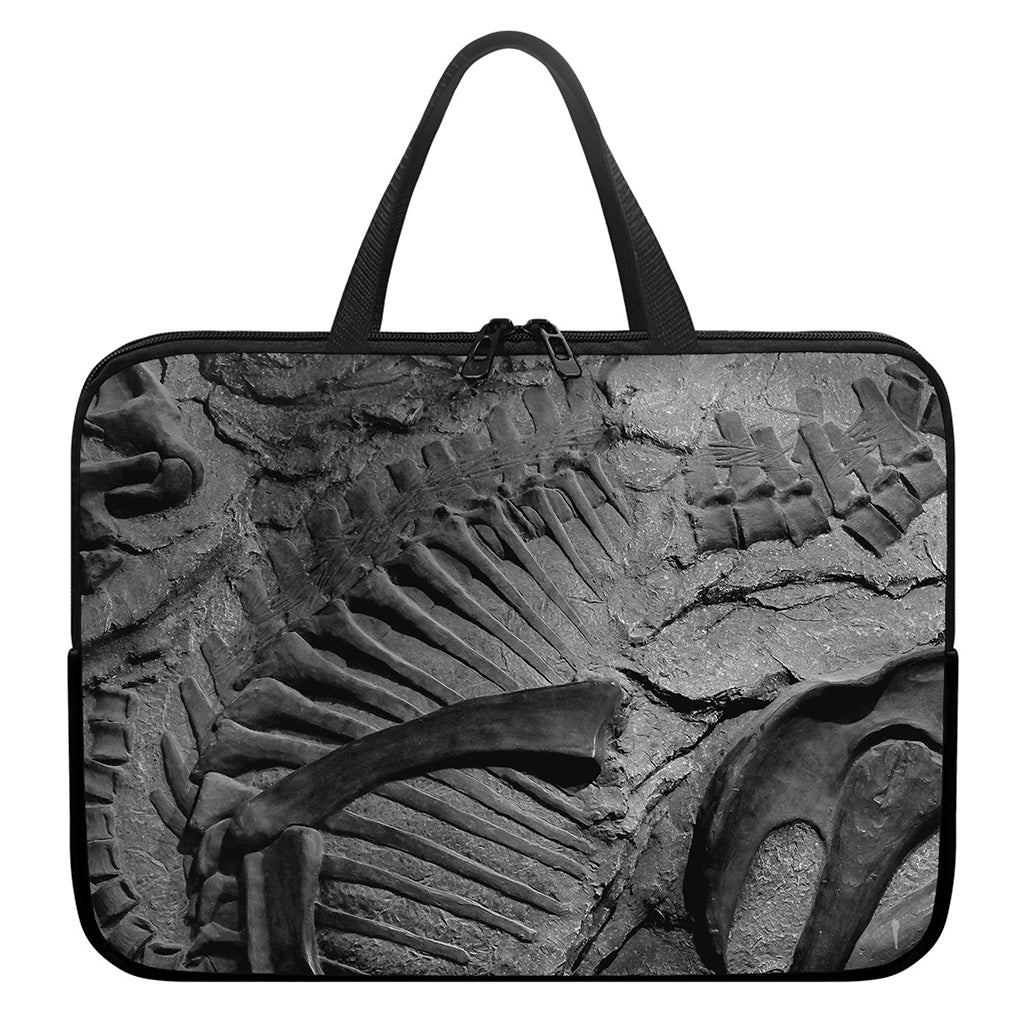 Monochrome Dinosaur Fossil Print Laptop Sleeve With Handle