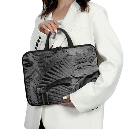 Monochrome Dinosaur Fossil Print Laptop Sleeve With Handle