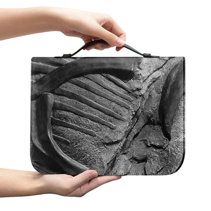 Monochrome Dinosaur Fossil Print Leather Bible Cover
